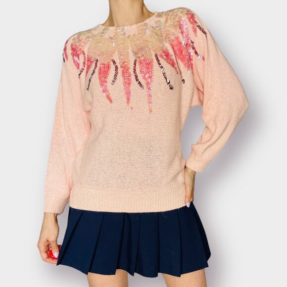 80s Pink Sequin Top Sweater - Picture 3 of 7